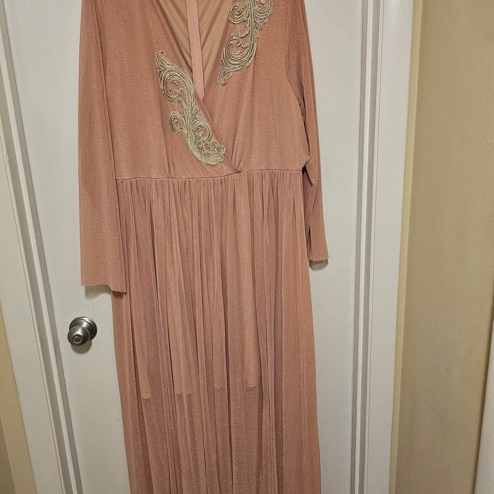 SHEIN Peach Long Sleeve Dress with Embroidery